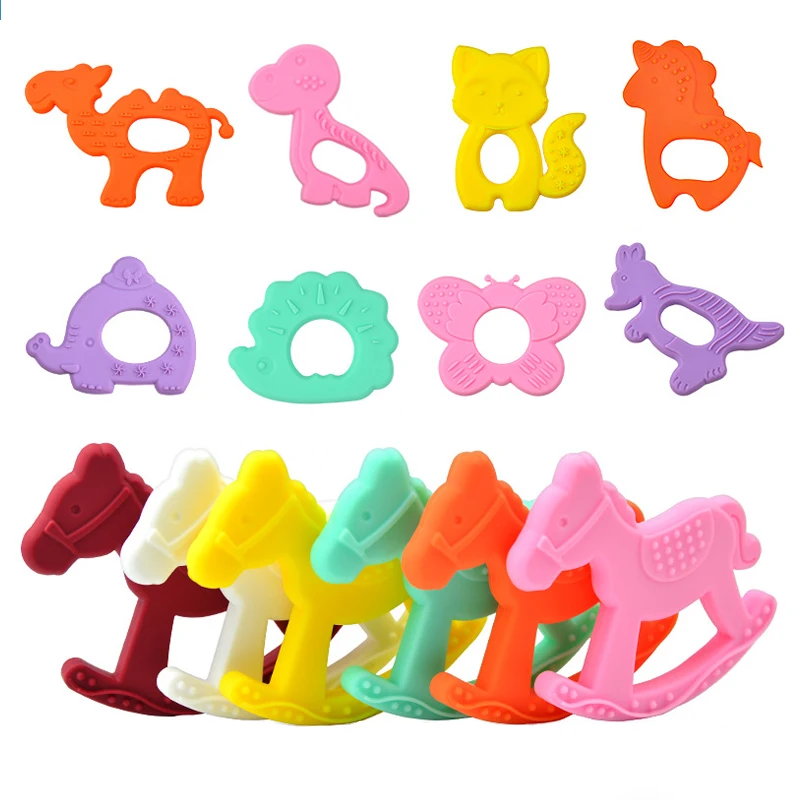 Wholesale Shape Ring Animal Silicone Chewing Teether Baby Teething Toy BPA Free Silicone Teether Strap Baby Teether