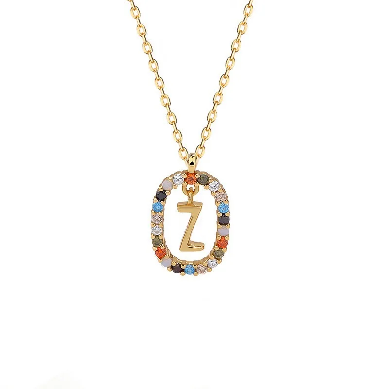 Trendy Gemstone Alphabet Necklaces 925 Sterling Silver Initial Letter Gold Plated Colorful Zircon Pendant Necklaces Wholesale