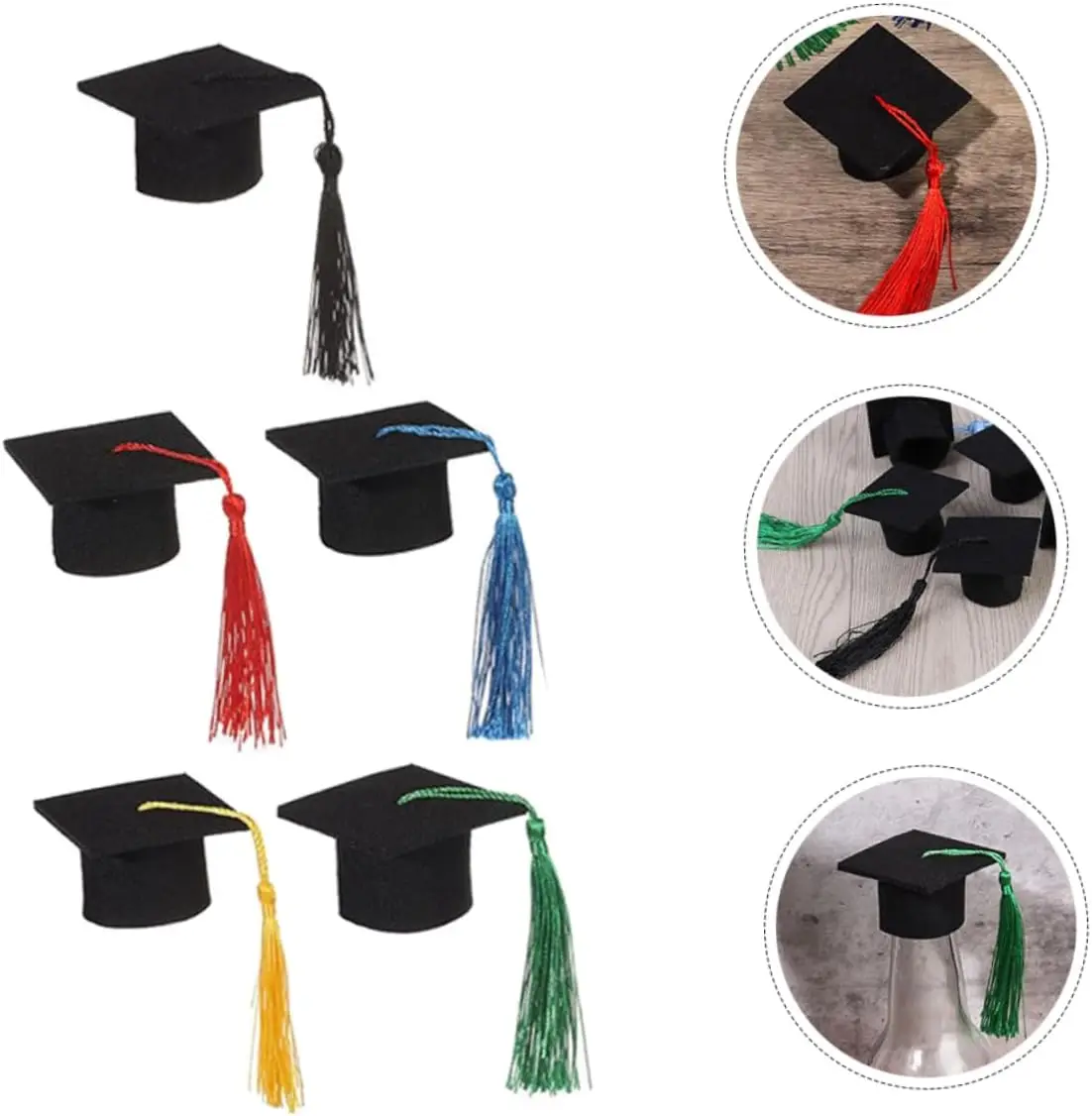 Mini Cute Graduation Cap Wine Bottle Toppers Covers Mini Decorative Hat with Tassel for Home Graduation Party