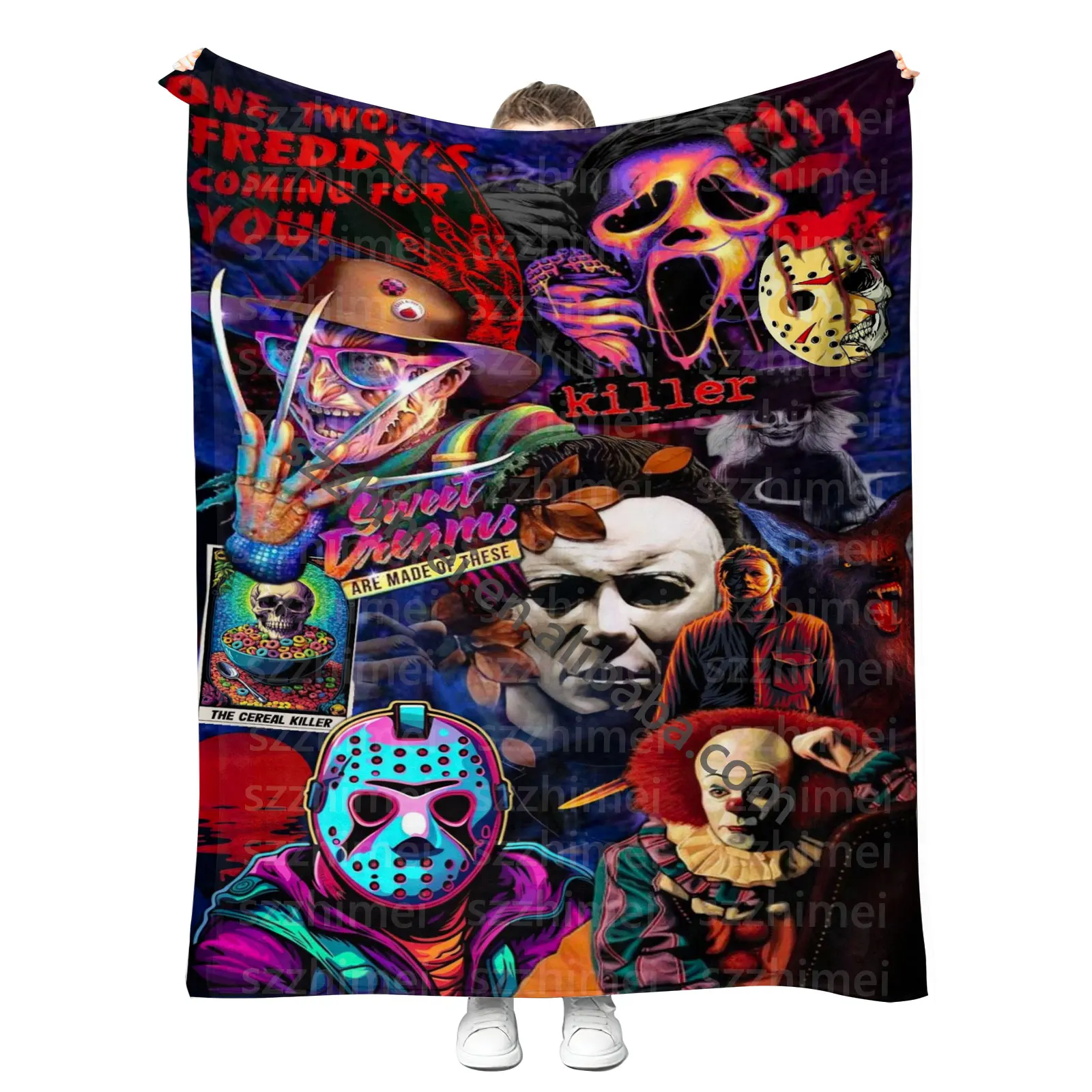 Best Selling Horror Movie Watching Blanket Halloween Home Decor Customised Printed Fleeced Flannel Throw Blankets