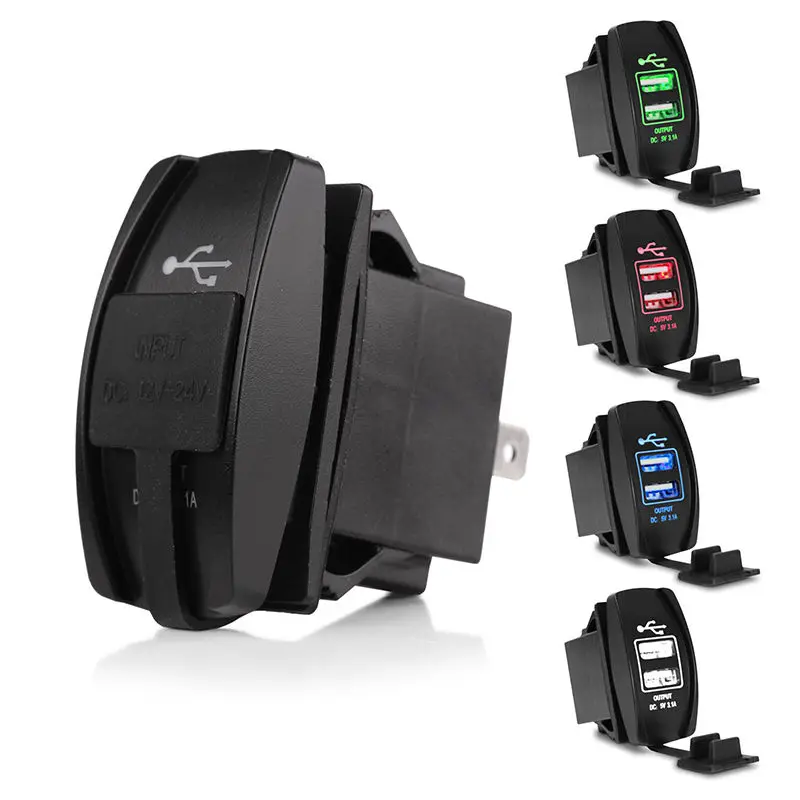 Rocker Switch Style Dual USB Car Charger 3.1A Socket With Led Backlight