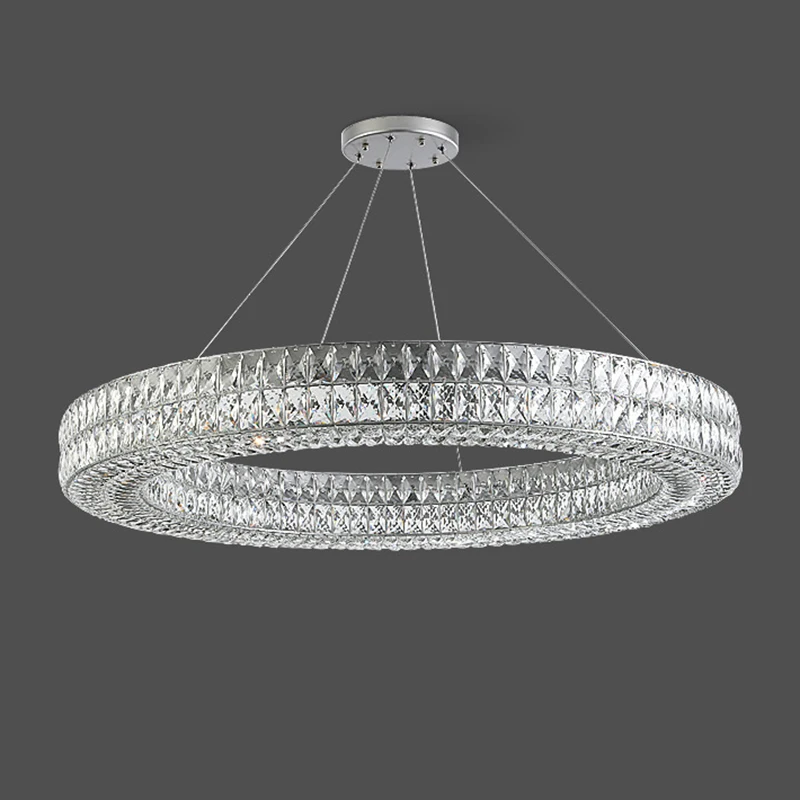 Modern Round Halo Interior Lighting Gold Chrome LED Crystal Ring Chandelier Ceiling Lamp