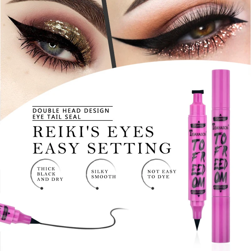 TEAYASON 2 in 1 Waterproof Eyeliner Double  Marker Triangle Seal Eyeliner BLACK Eyeliner Cosmetic