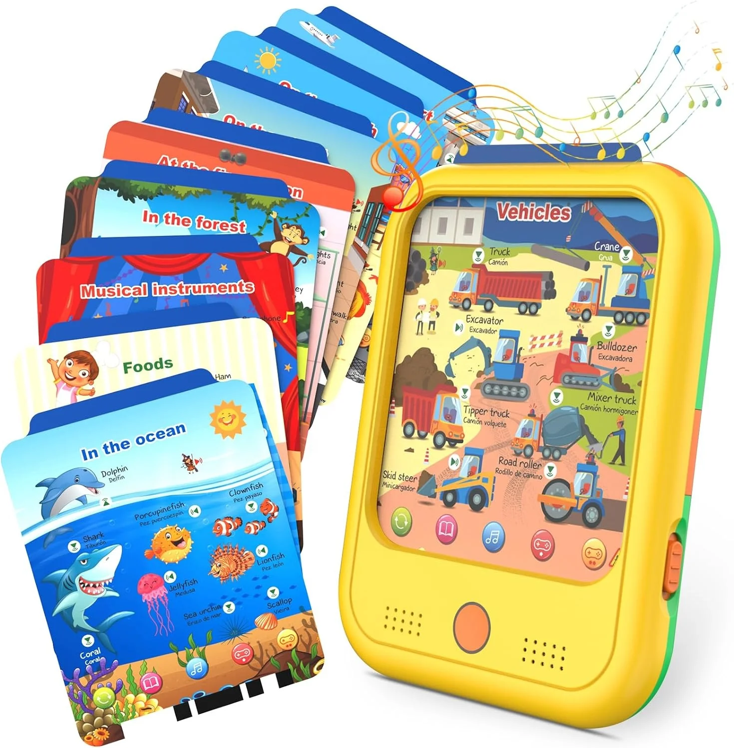 Kids Tablet Educational Learning Pad Montessori Toy for Kids 3-5 to Learn Alphabets, Numbers, Foods, Time, Music, Vehicles