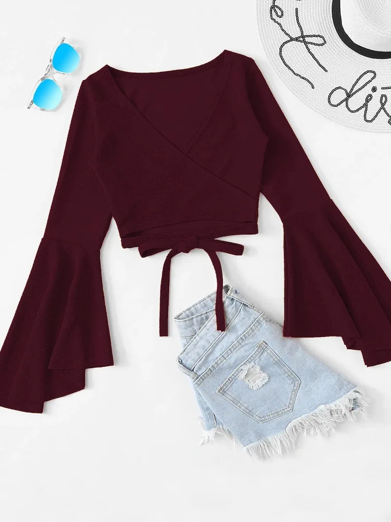 
Crop Top T Shirt Streetwear Bandage Ropa Korean Tops Casual Camiseta Mujer Fall Clothes Women Clothing 