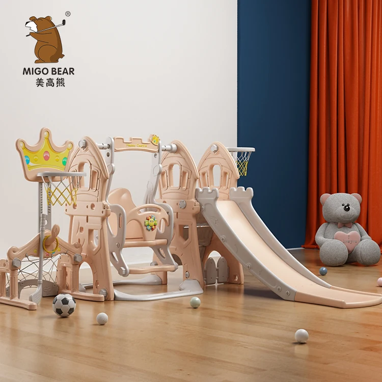 New colorful castle theme indoor small children playground kids plastic slide and swing set