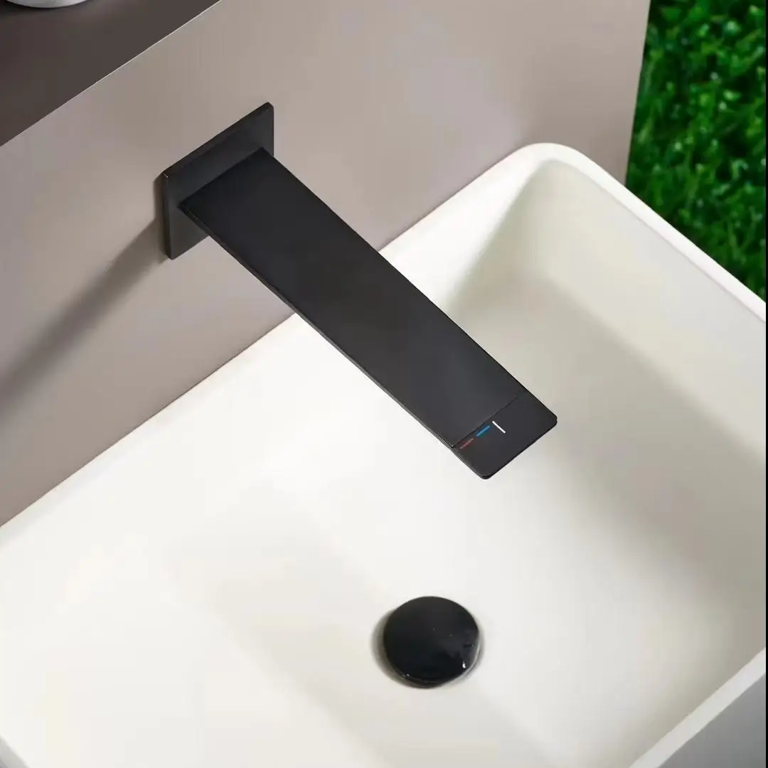 New Design Wall Mounted Brass Single Hole Lavatory Tap Hot and Cold Water Mixer Concealed Wash Basin Faucet Bathroom Faucet