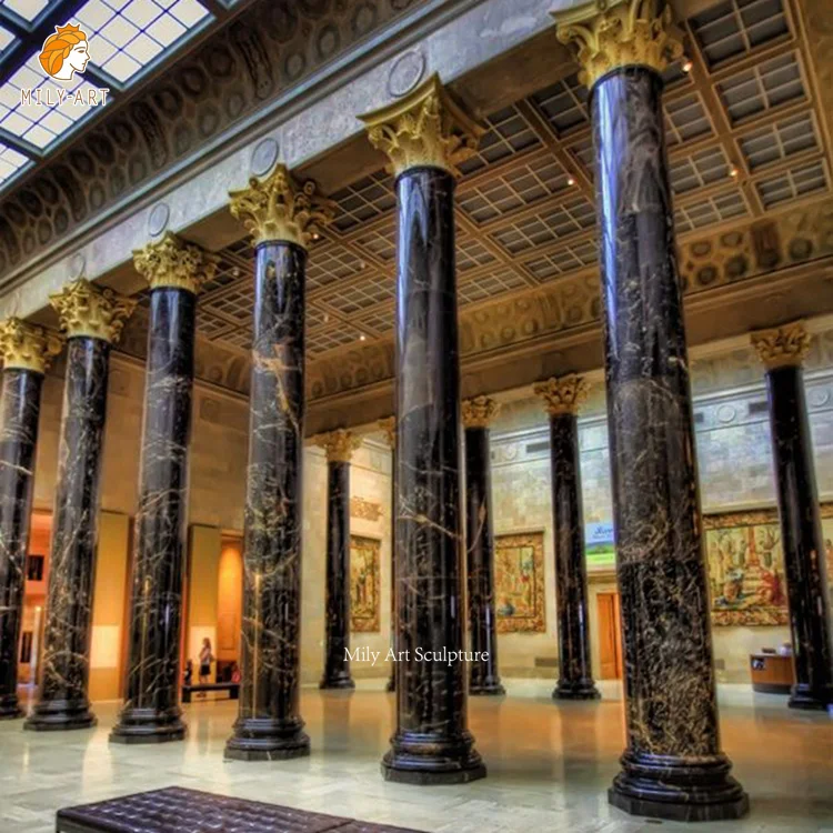 Roman Style Decorative Black Marble Pillar Column Design for Sale