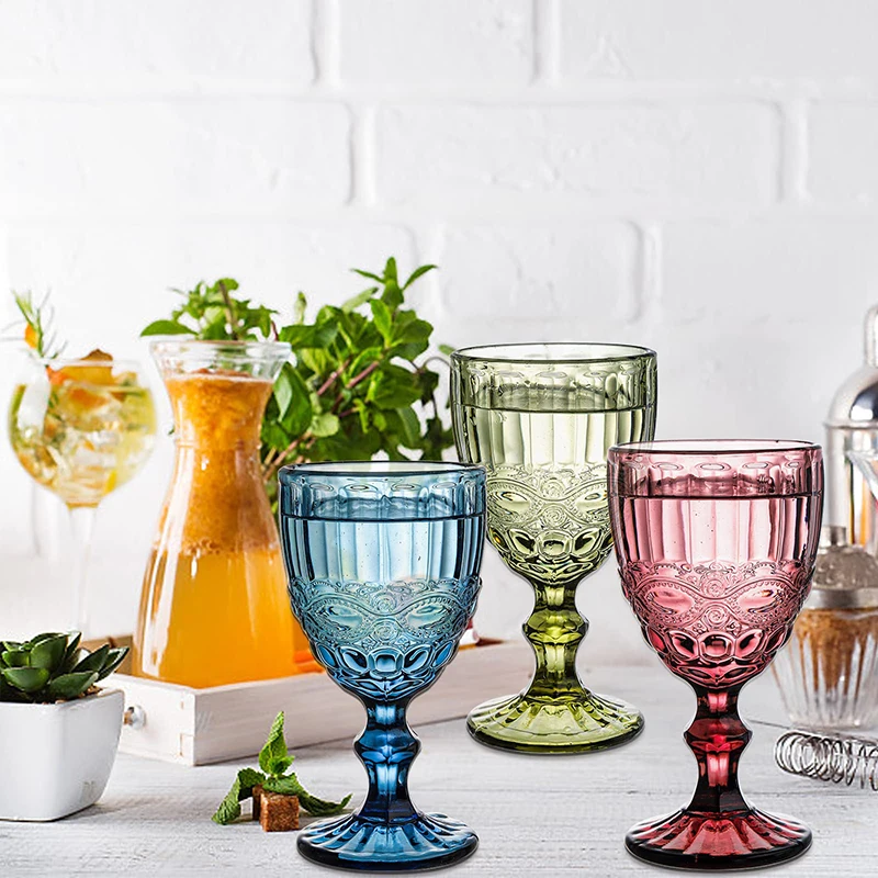 Colored Wine Glass Stemware Vintage Glassware Wholesale 10 Oz Goblet Wine Glasses Set of 6 for Party Wedding Bar Juice Beverage