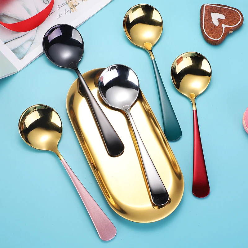 New Colorful Handle Korean Spoons Stainless Steel Coffee Cupping Spoon
