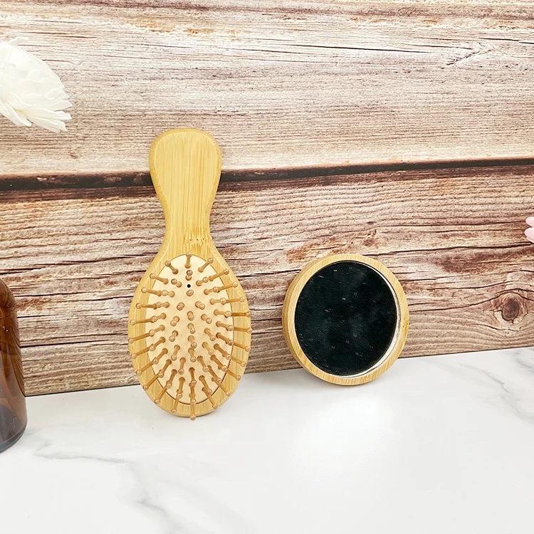 Custom Private Label Natural Wooden and Bamboo OEM Air Bag Comb Rubber Hair Brush Small Massage Brush