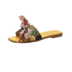 wholesale Summer Popular Women Slide sandal with Bow Decoration Ladies Slipper Printed Flat Slides for girl designer brand