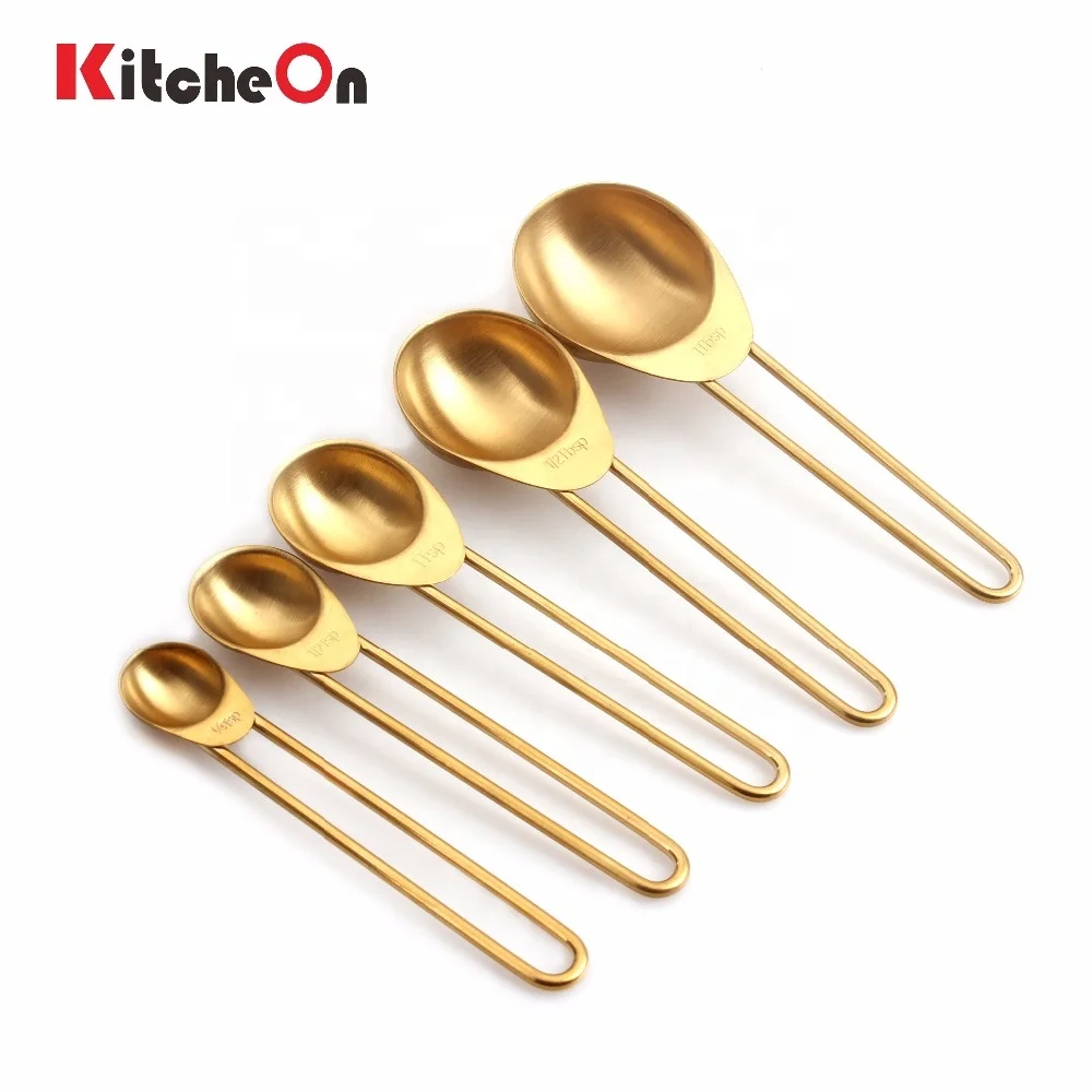 Premium Quality 9 Piece Stainless Steel Gold Brass Measuring Cups and Spoons Set for Baking
