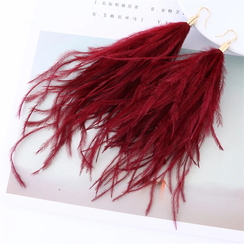 Light Feather Earrings Simple Lady Ostrich Feather FUR 9 Colour Long Earrings Jewelry Retro Fashion Christmas