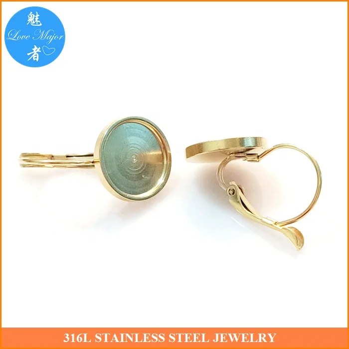 18K Gold Plated Bezel Base Earrings Jewelry Findings and Components Stone Stainless Steel Jewelry Making