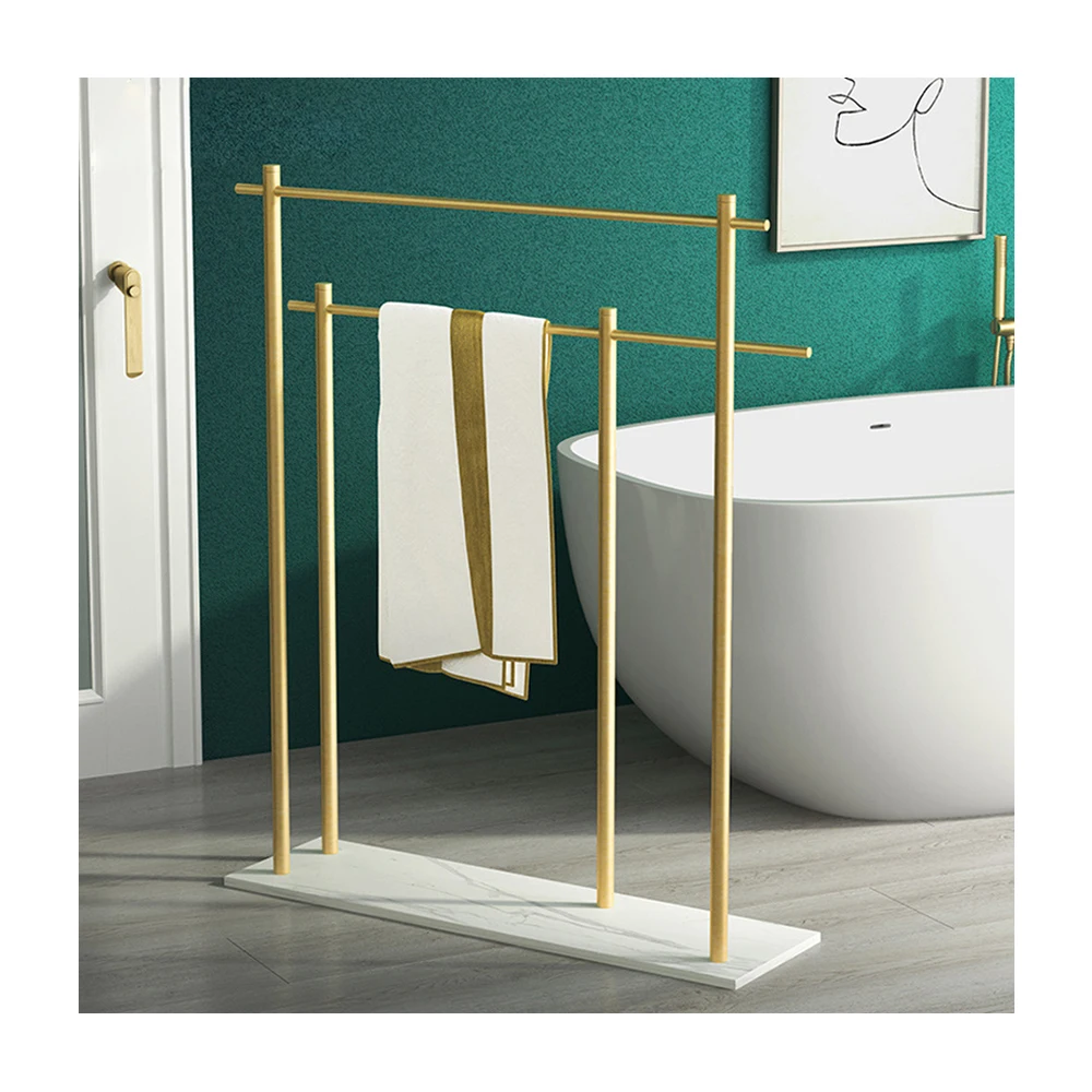 Nordic black and white marble floor standing bathroom towel holder storage racks drying hanger towel rack