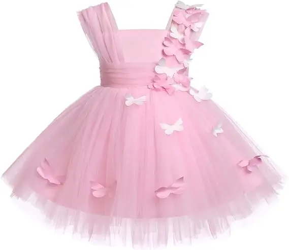 New Arrival Pink Tulle Girls Sleeveless Sweet Smocked Girls Princess Dress