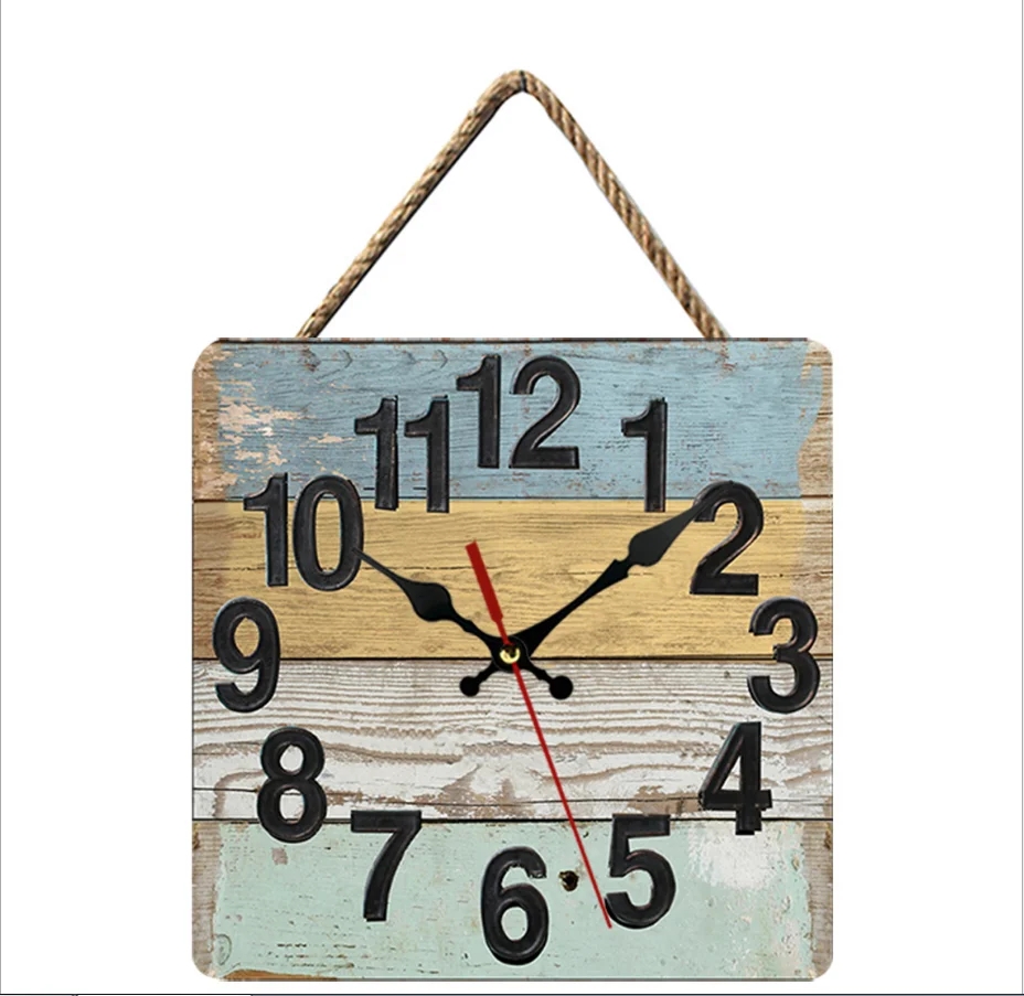 Variety Colors And Patterns 10 Inch Creative Retro Living Room Custom Home Decor Square wall clock
