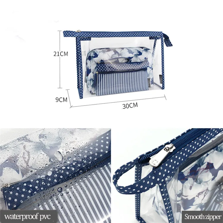 New arrival design waterproof PVC polyester toiletries organize 3pc set 1 travel cosmetic bag