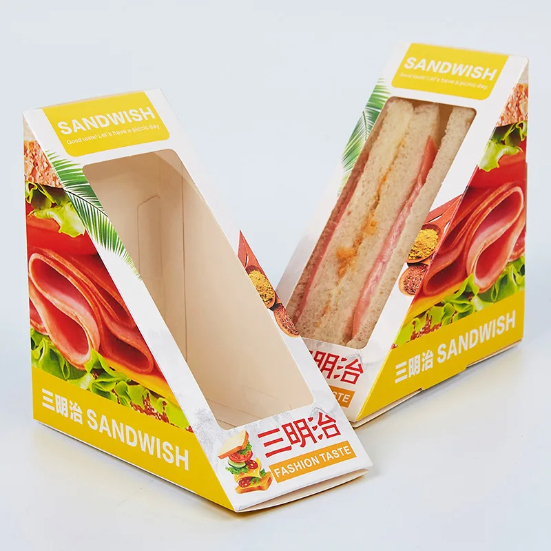 Wholesale custom design food level ink printing korean sandwich box packaging sandwich to go box with clear lid