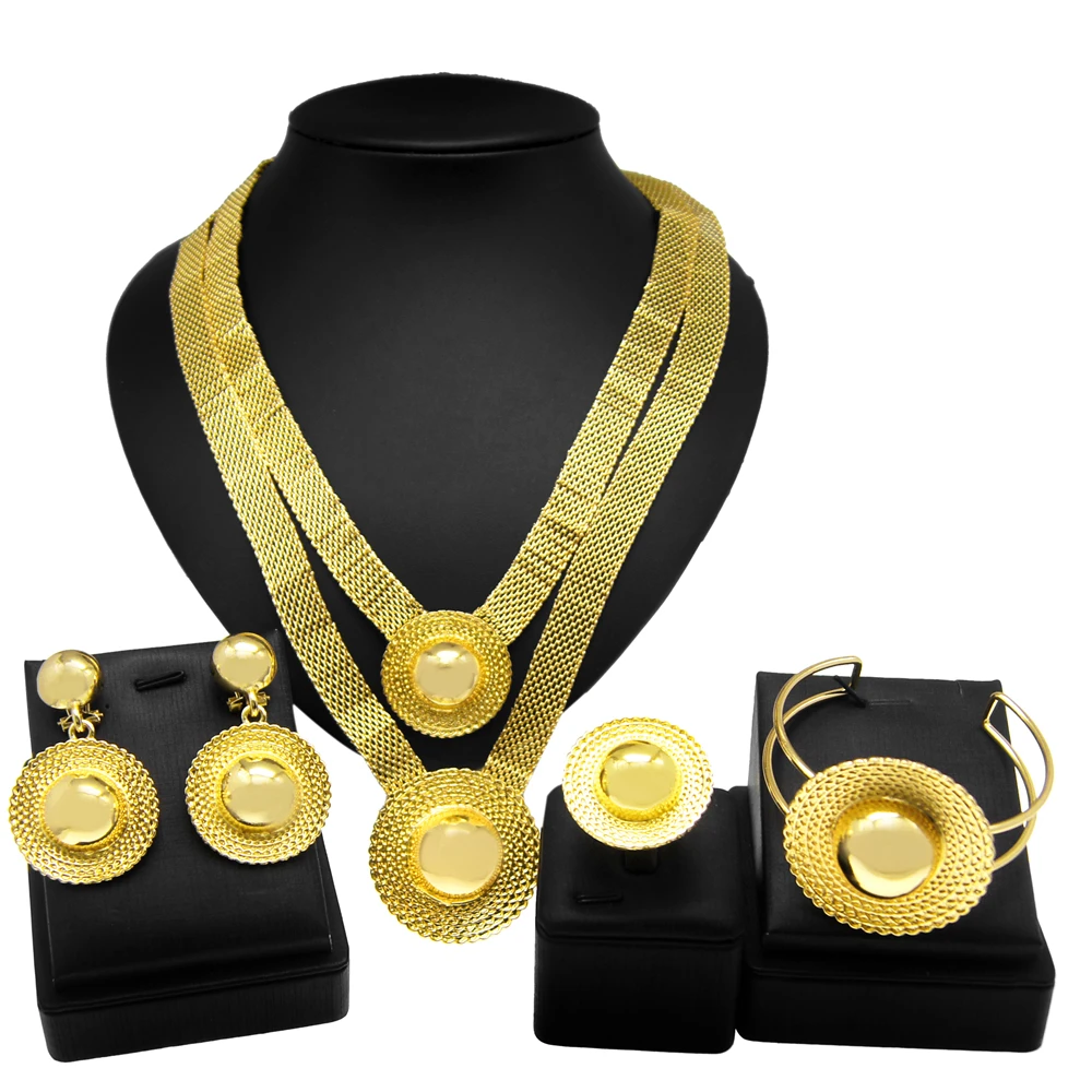 Zhuerrui Ethiopian Italian Gold Design Jewelry Set Hat Double Necklace Jewelry Set Women Party Dating Gifts Jewellery Set H00244