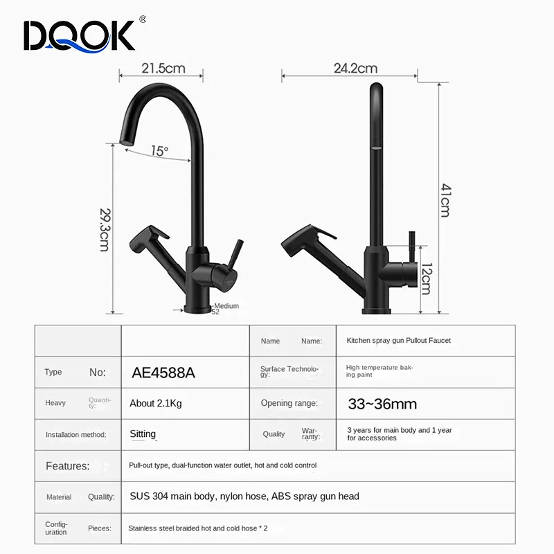 Automatic Switching 2 Functions Matte Black Kitchen Sink Taps Pull Out Sprayer Hot And Cold Kitchen Faucet