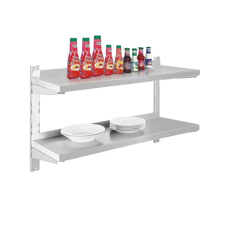Commercial Restaurant Equipment kitchen 2-tier stainless steel metal wall mounted rack shelf for home hotel