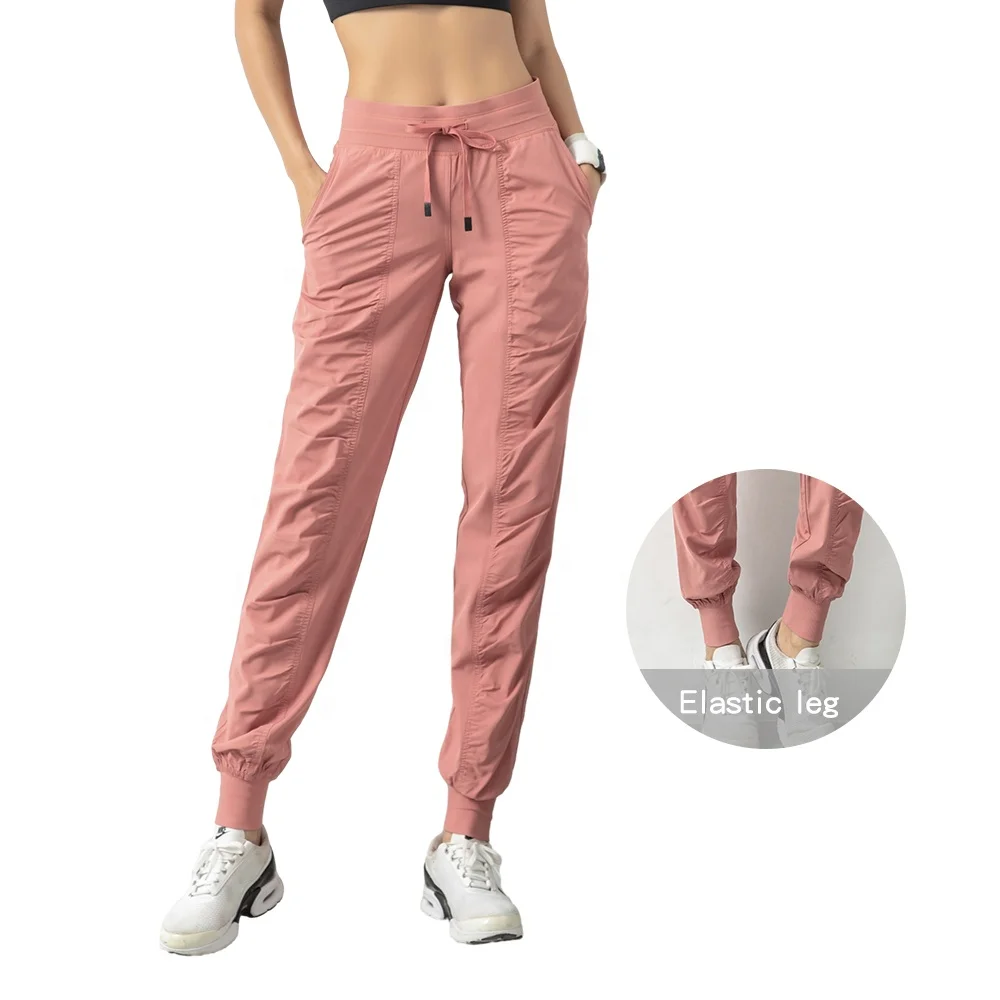 Summer women draw rope fold quick dry running fitness lightweight straight leg corset sports pants