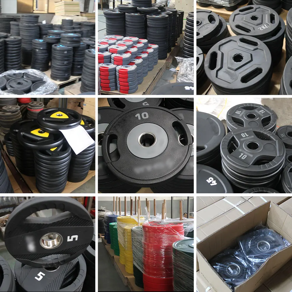 Commercial Rubber Grip Gym Weight Plates 3-Grip Design with TPU Coating 51mm Stainless Steel Hole fitness equipment Custom Logo