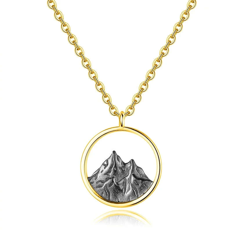 YINSAKI Silver 18K Gold White Gold Plated Plating Coin Couple Engraved Necklace Hollow Wave Mountain Pendant