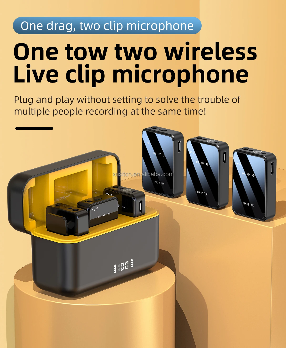 Mini Microphone SX12 noise reduction Portable broadcast Speech Teach Digital Display professional Clip Wireless lapel microphone