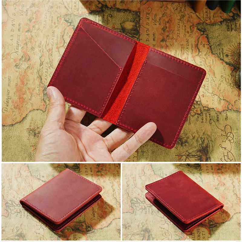Wholesale Custom Logo Crazy Horse Leather Cardholder Vintage Real Genuine Cowhide Credit Card Holder Certificate Bag