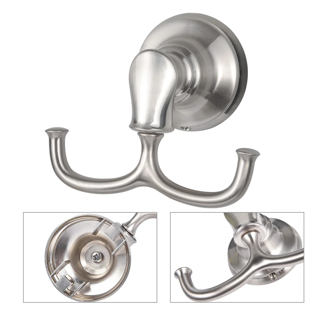 Simple Stainless Steel Double Towel Hook Robe and Hand Towel Hanger with Heater for Home Kitchen Hotel-Nickel Finishing