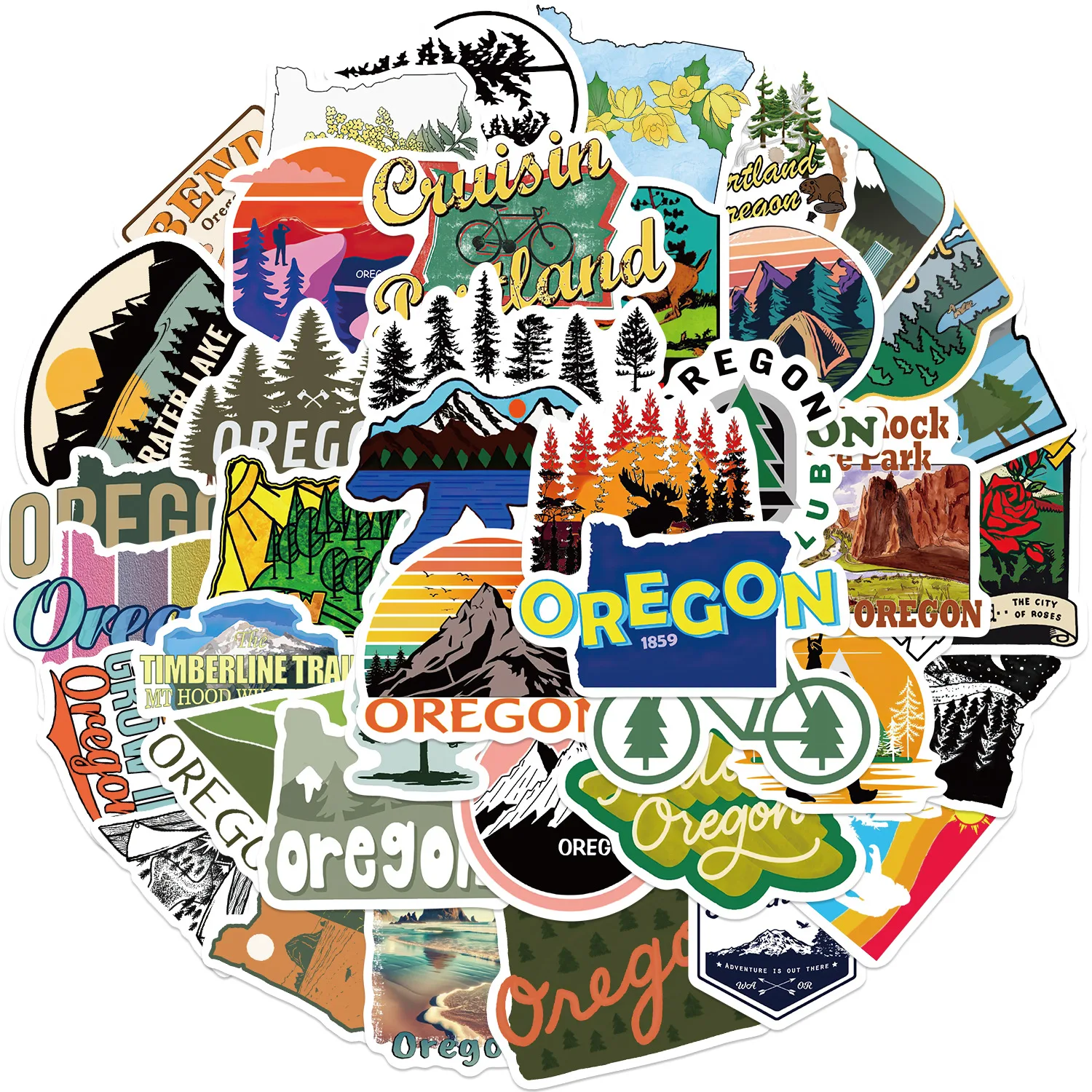50Pcs State of Oregon City Culture Graffiti Stickers for Gift Car Luggage Decor US Cities Travel Sticker