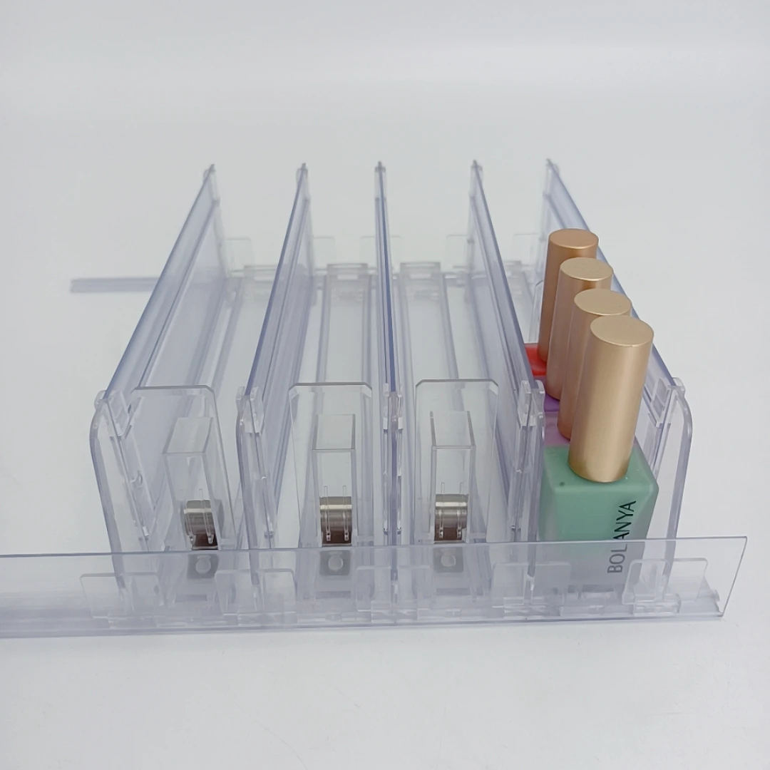 Supermarket adjustable use spring loaded display shelf pusher System  tray for tobacco pack/snack/drugs