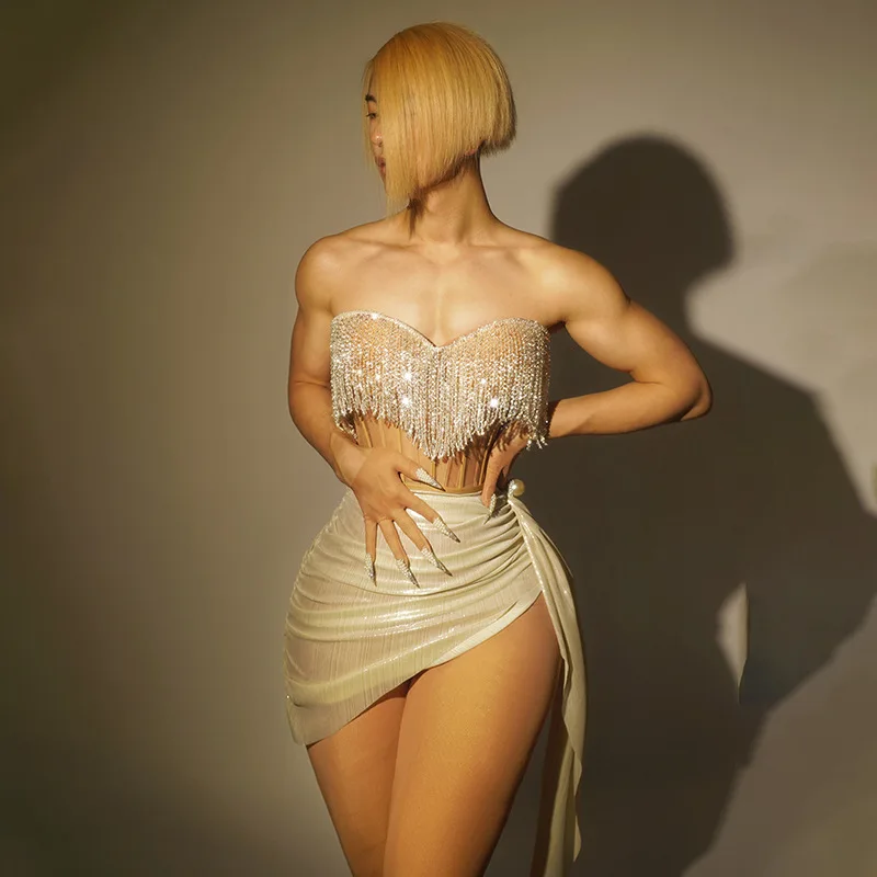 New Fashion Sexy performance costume tube top dress with rhinestone photo modeling nightclub bar stage party Dress