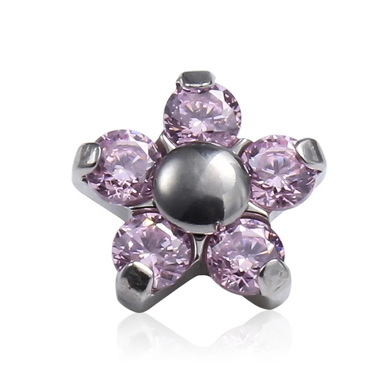 Giometal Custom Wholesale ASTM F136 Titanium Helix Threadless Piercing Gemmed Mini Flower End Daith Body Jewelry Wholesale