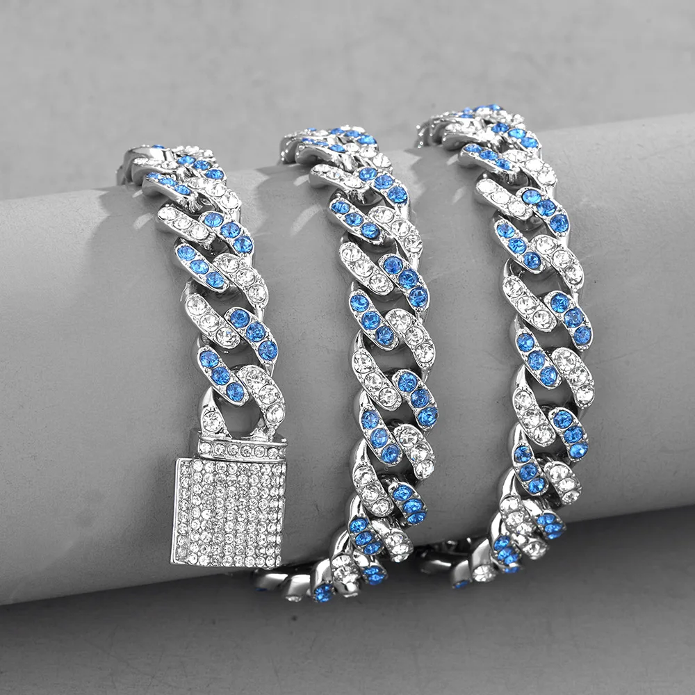 Iced Out Natural Sapphire Cuban Chain Gemstone Necklace Natural Stone Cuban Link Chain