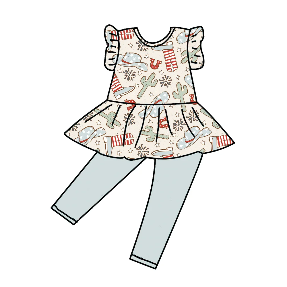 2025 Summer clothes set baby girls 4july bow design peplum t shirt  pants 2pcs outfit fashion girls hot sell clothes