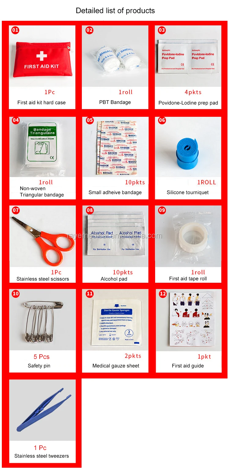 Tactical First Aid Kit for Driving Traveling Outdoor Home Using Red Portable First Aid Kit with Supplies