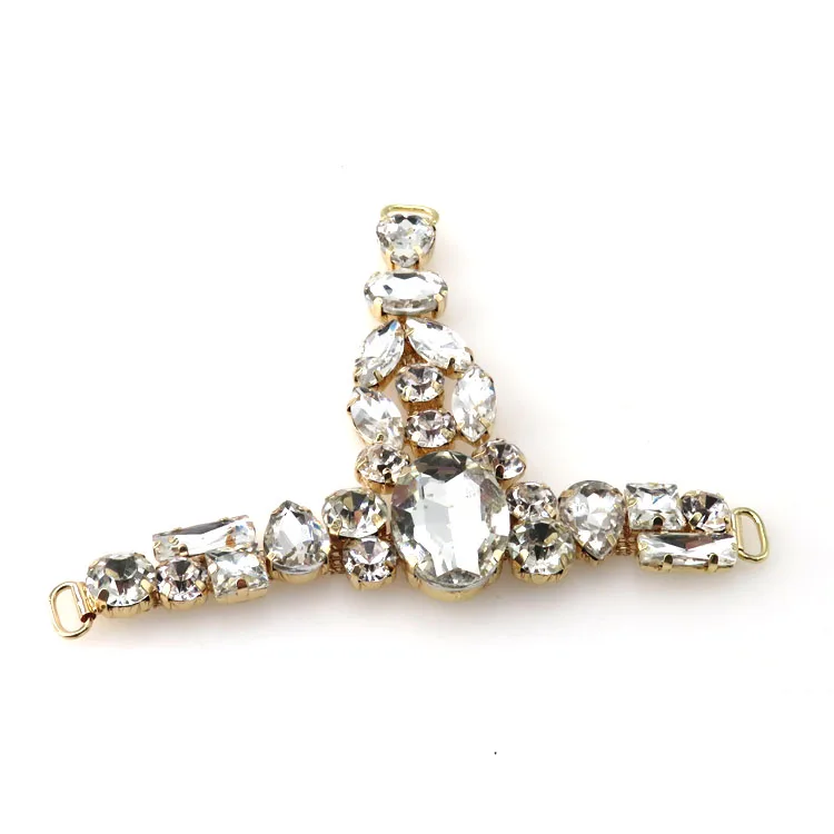 Fashion Handmade Diamante Sew On Rhinestone Metal Shoe Chain Buckle For Sandal Shoes