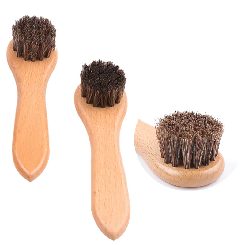Wholesale Natural 100% Horse Hair  Wooden Shine Shoe Brush Wooden Handle Cleaning shoe Brush
