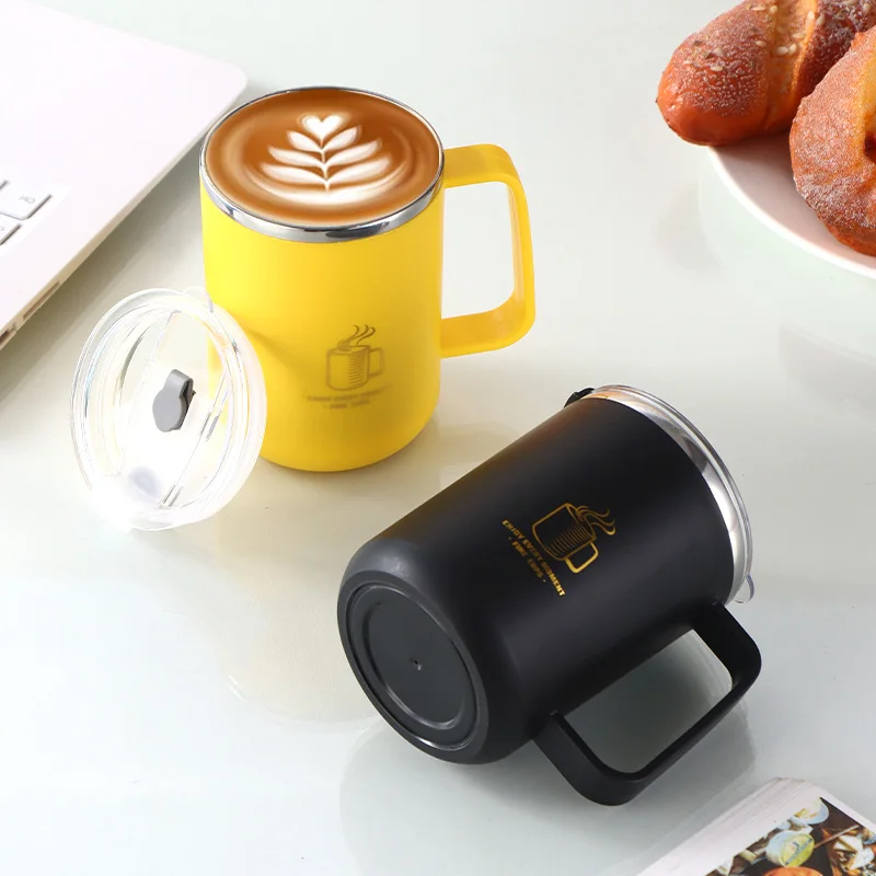 Yuedisi Wholesale 24oz 500ml Mugs Double Wall Office Cups 304 Stainless Steel Coffee Mugs with Handle
