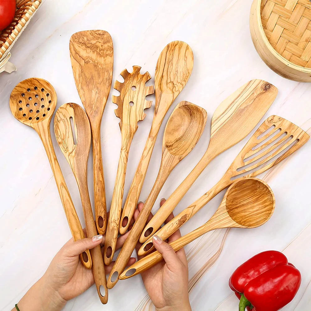 12 piece Olive wood wooden cookware kitchenware case set wood spurtles  heat-resistant kitchen cooking tools utensil set