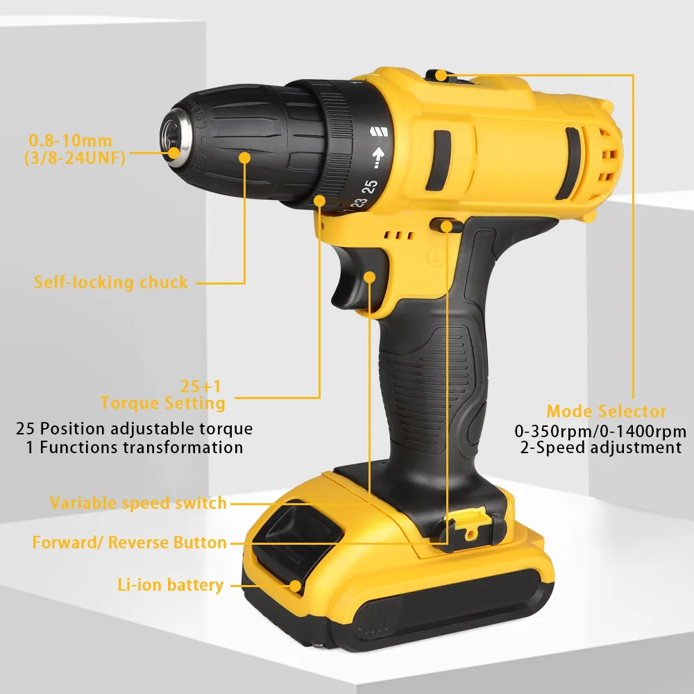 Cordless Drill Power Tool Kit Set 20V Drill Tool Box With Battery Electric Drill Driver For Home