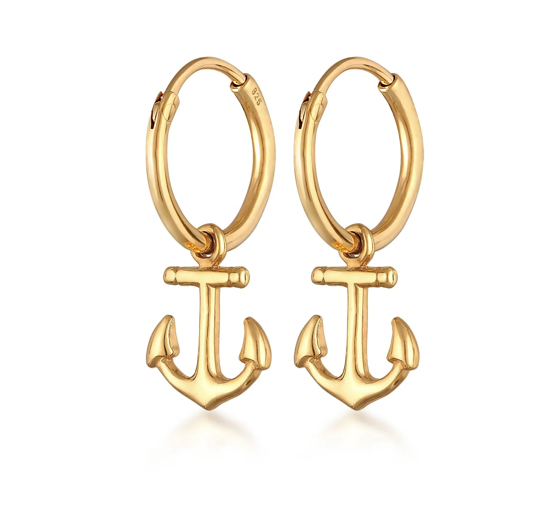 Milskye simple jewelry for women 18k gold 925 silver creoles anchor pendant hoop earrings