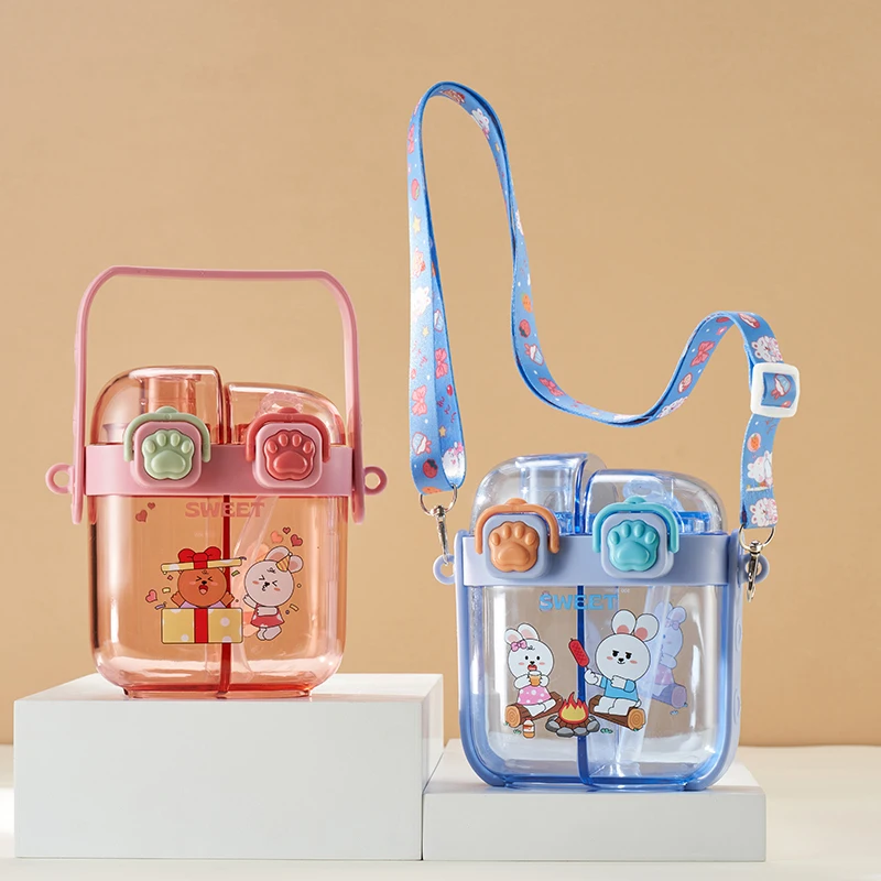 New Double Warehouse 500 ml Cute Kids Plastic Double Drink Water Bottle with Double Compartment