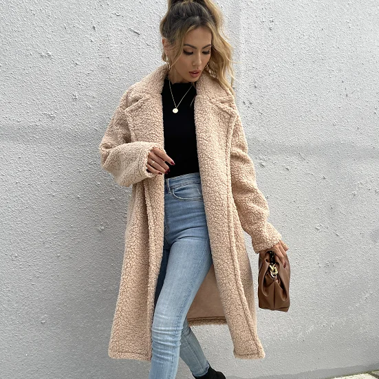 Winter Fast Delivery Trending Product Dual Pockets Open Front Faux  Fur Women Teddy Coat