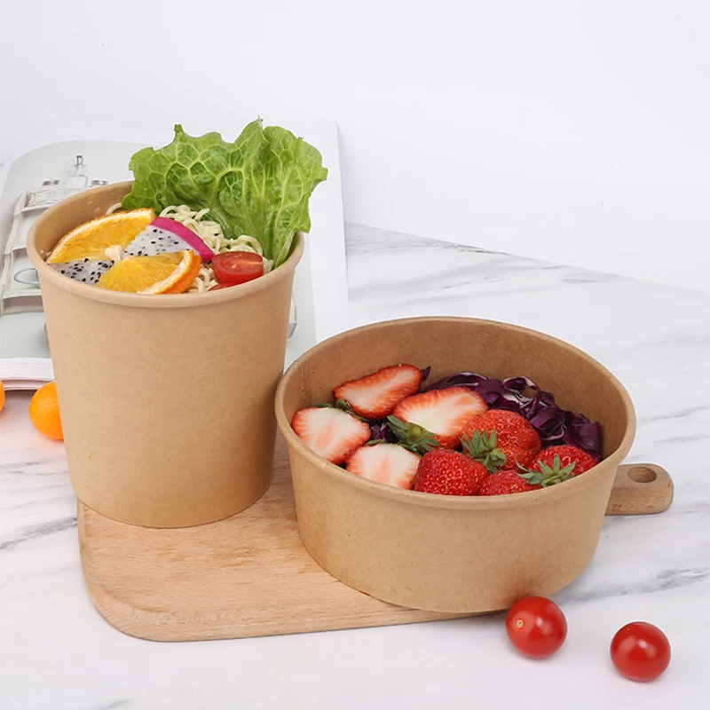 New Arrival 6 8 12Oz Take Out Kraft Paper Bowl Lid Container Noodle Packaging Custom Disposable Biodegradable Soup Cup
