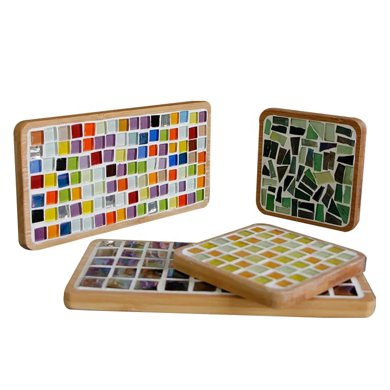 Glass Mosaic Tiling Beer Coasters Mosaic Tile Glass DIY Mosaic Coaster Handmade Material for Child DIY Make Your Own Coasters